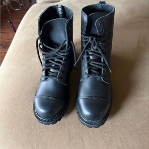 Classic Black 100% Leather Men's 10 Hole Lace-Up Boots